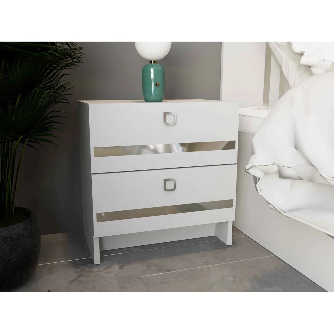 Elegant White Double Bed with Nightstands