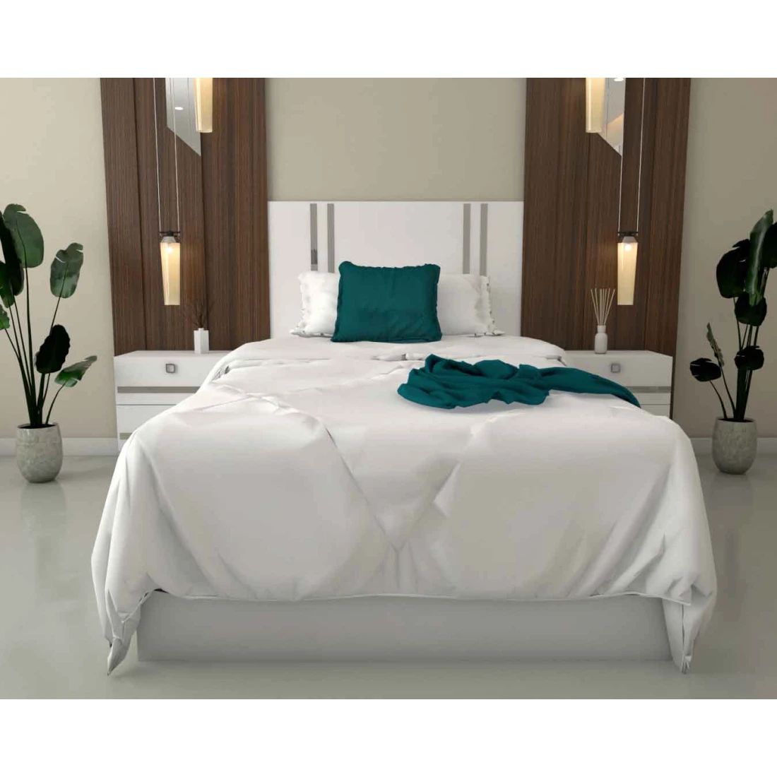 Modern White Single Bed with Nightstands