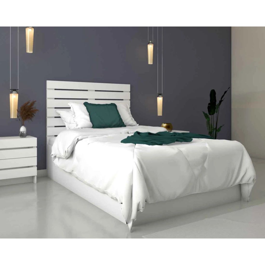 Modern White Single Bed with Nightstands