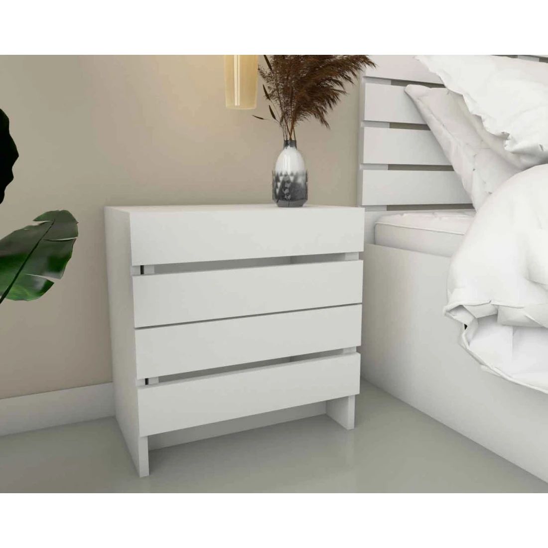 Modern White Single Bed with Nightstands