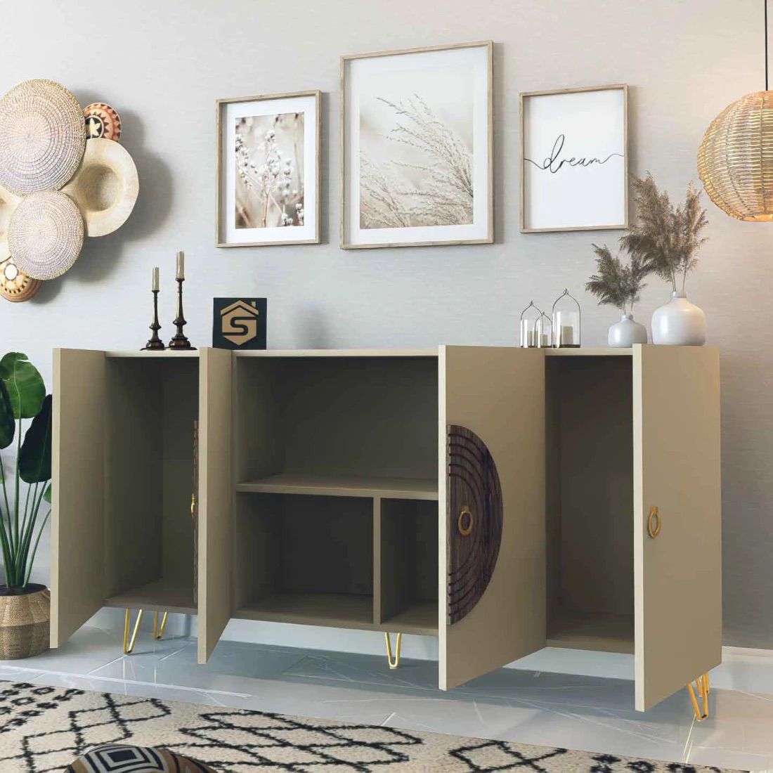 Elegant White and Gold Entrance Console and Buffet