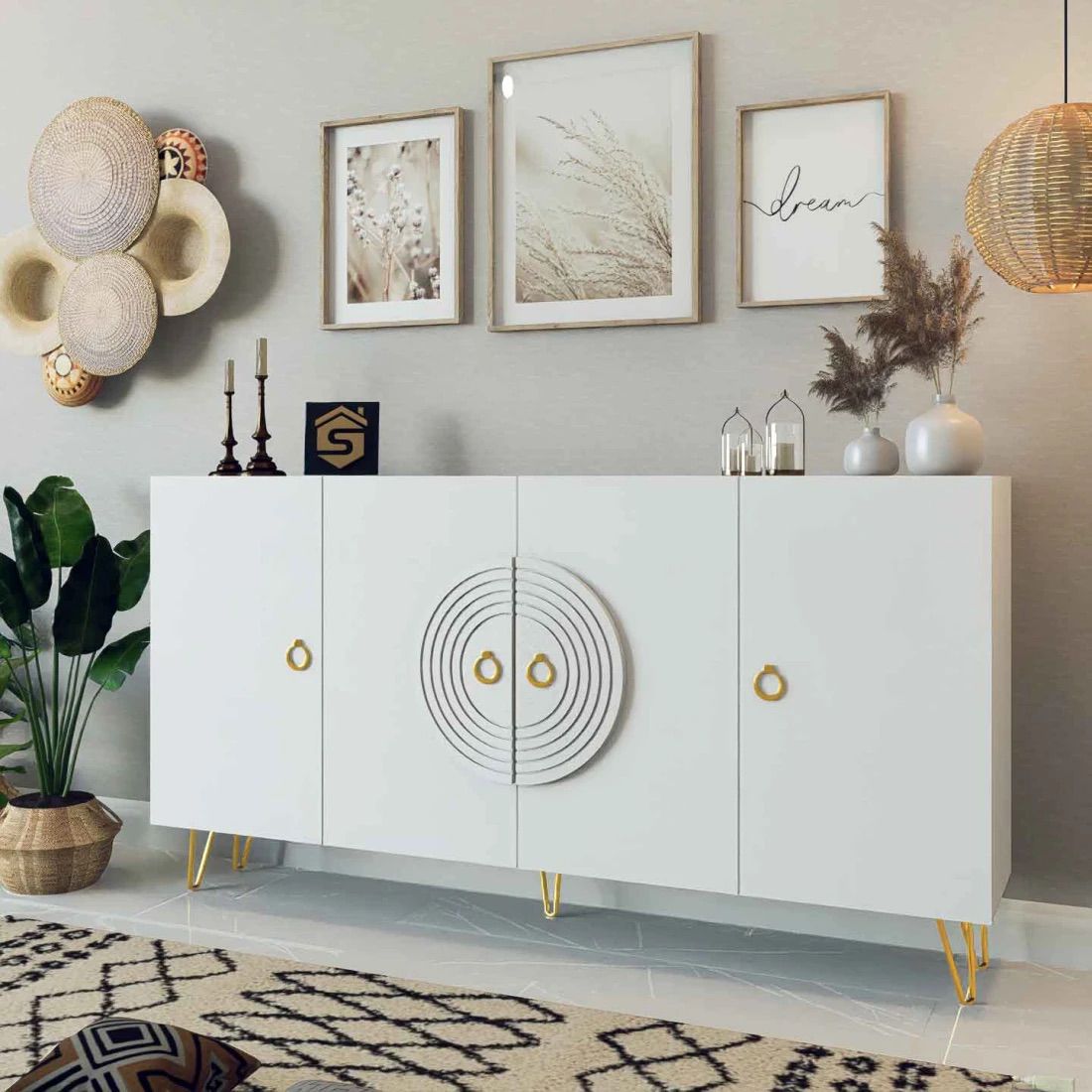 Elegant White and Gold Entrance Console and Buffet