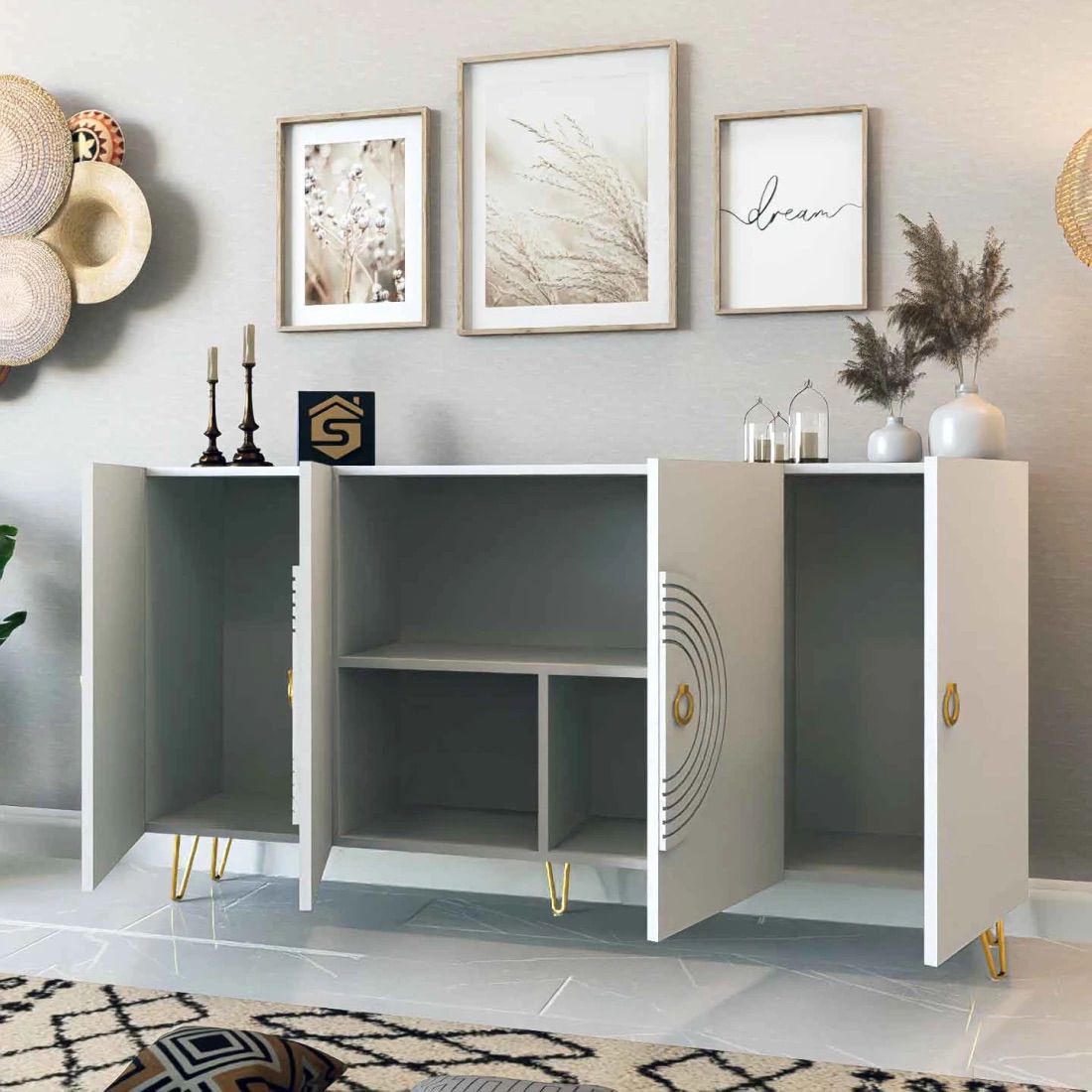 Elegant White and Gold Entrance Console and Buffet