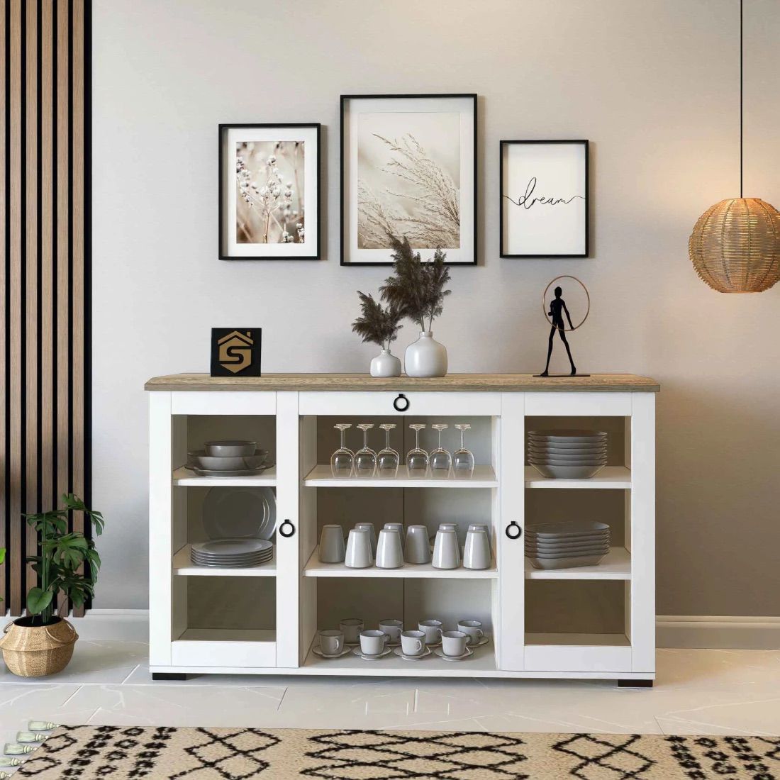 Modern Console and Buffet with Glass Doors