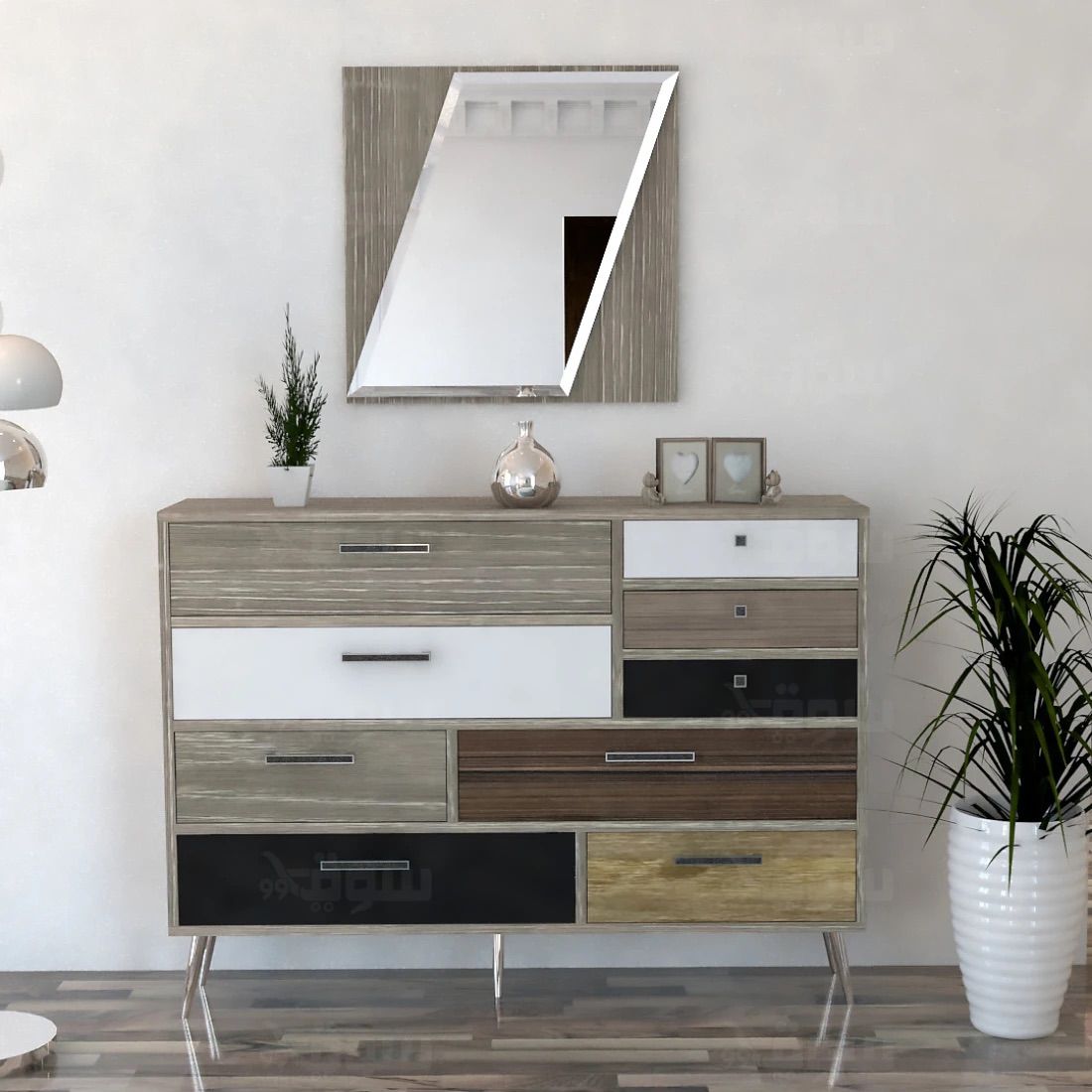 Elegant Brown Wooden Entrance Table with 9 Drawers