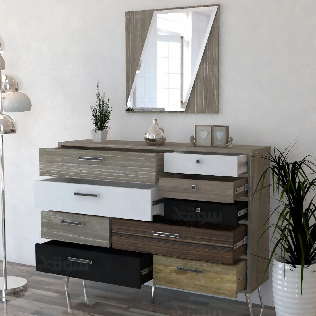 Elegant Brown Wooden Entrance Table with 9 Drawers