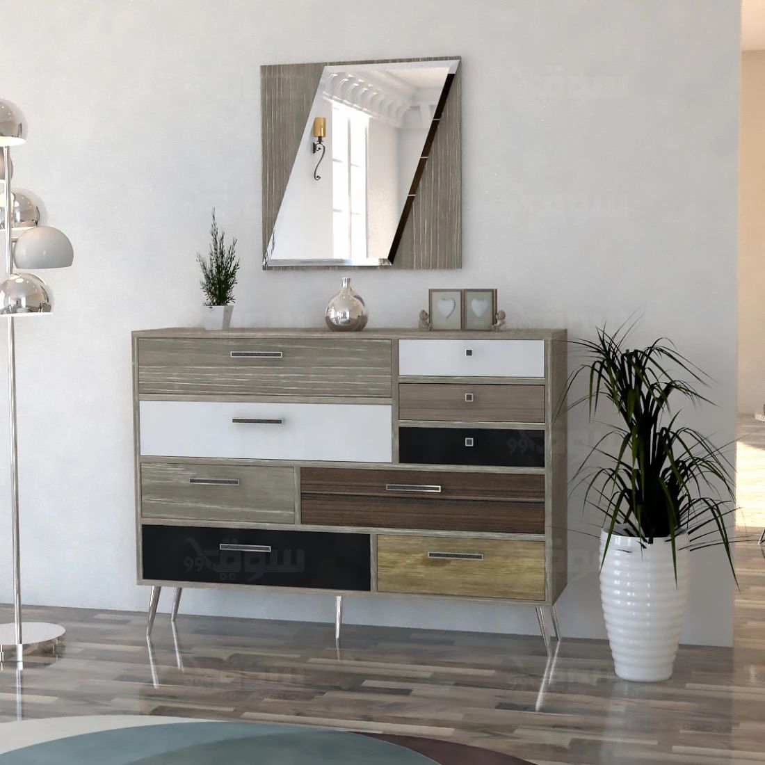 Elegant Brown Wooden Entrance Table with 9 Drawers