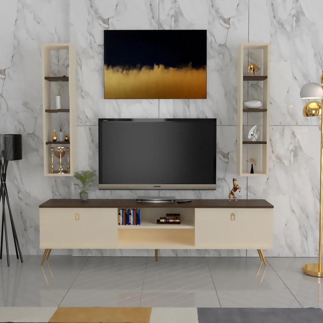 Brown TV Wall Unit with Shelves