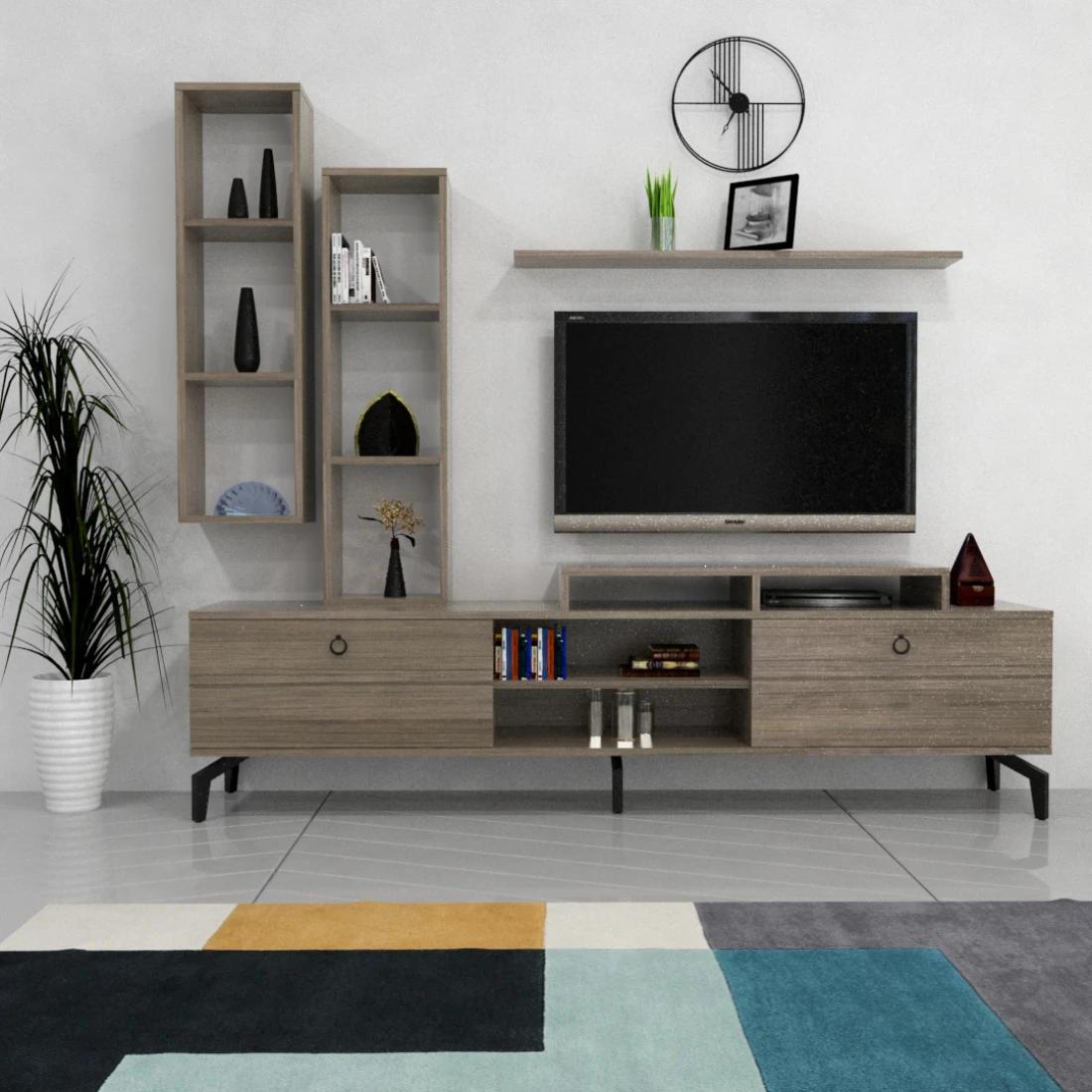 Brown TV Wall Unit with Shelves