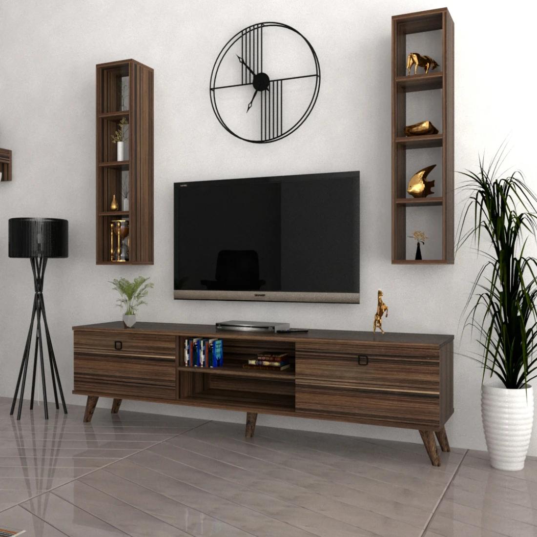 Brown TV Wall Unit with Shelves