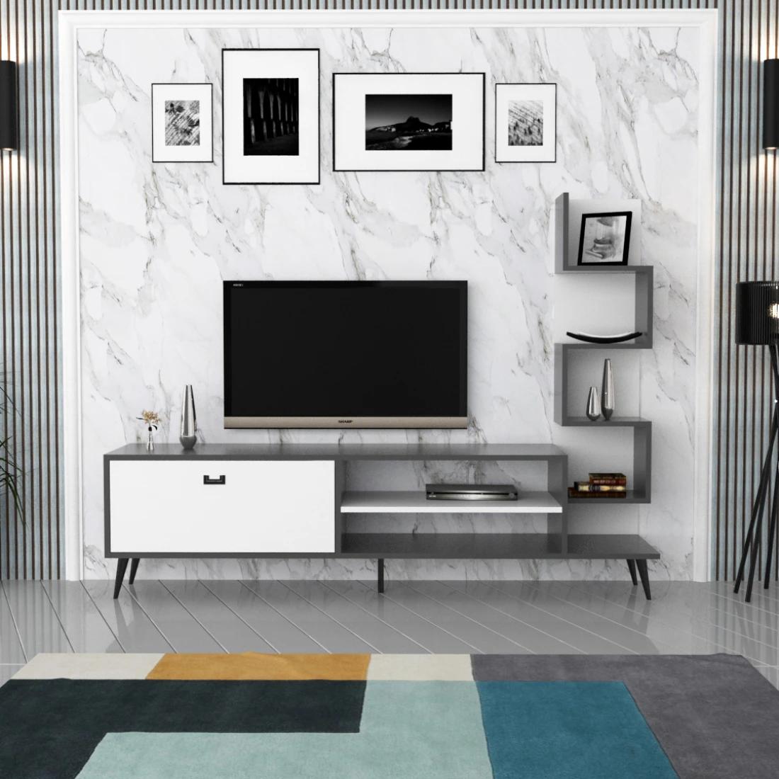 Modern White TV Unit with Golden Legs – Sleek Design and Spacious Storage