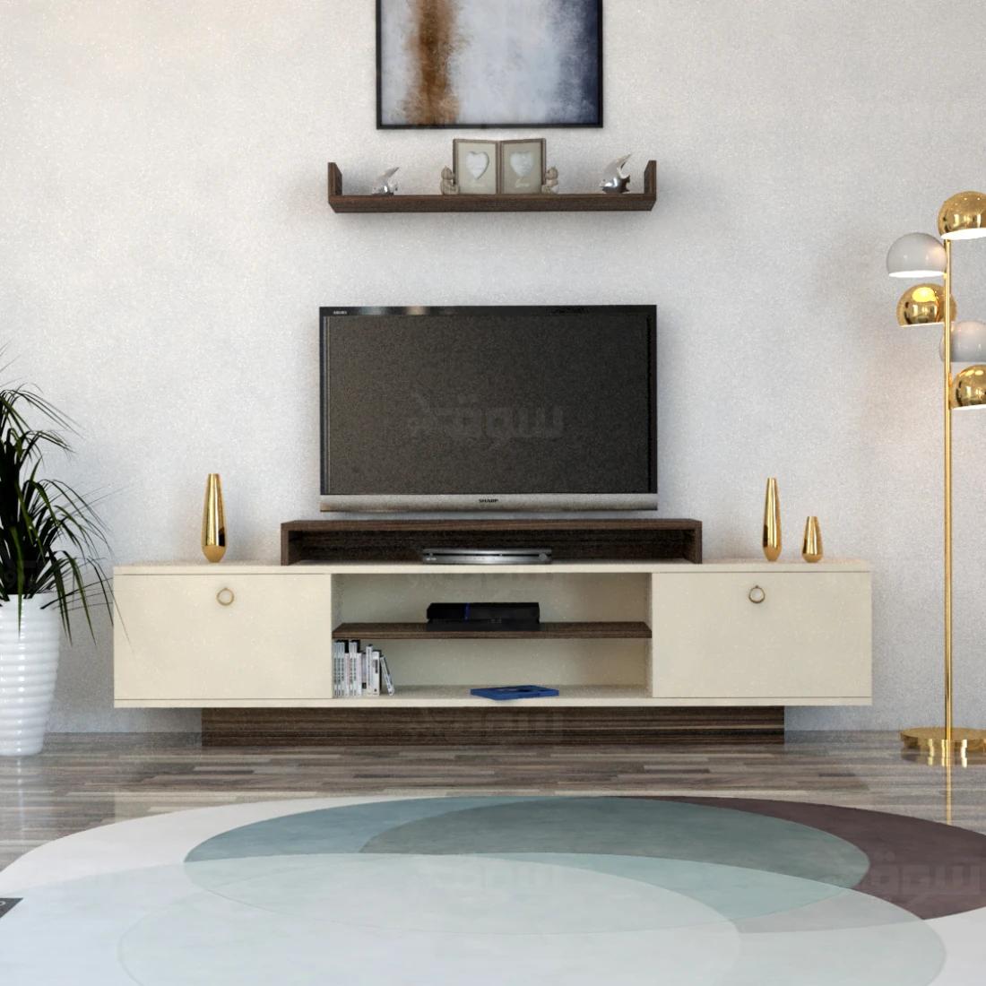 Modern White TV Table with Wall Shelf – Sleek and Durable Design