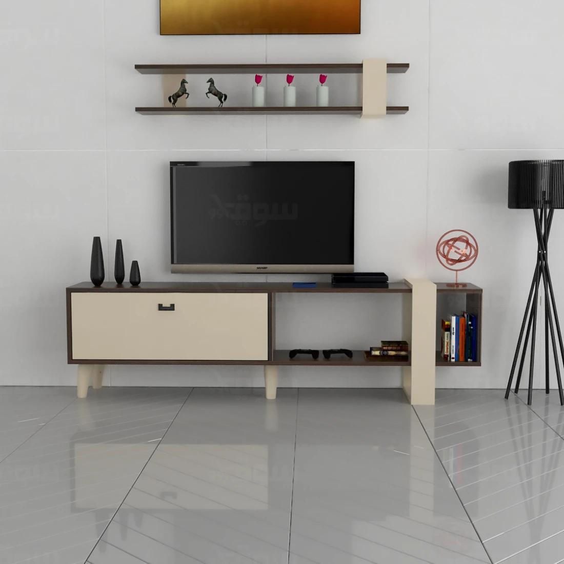 High TV Table with Wall Shelf