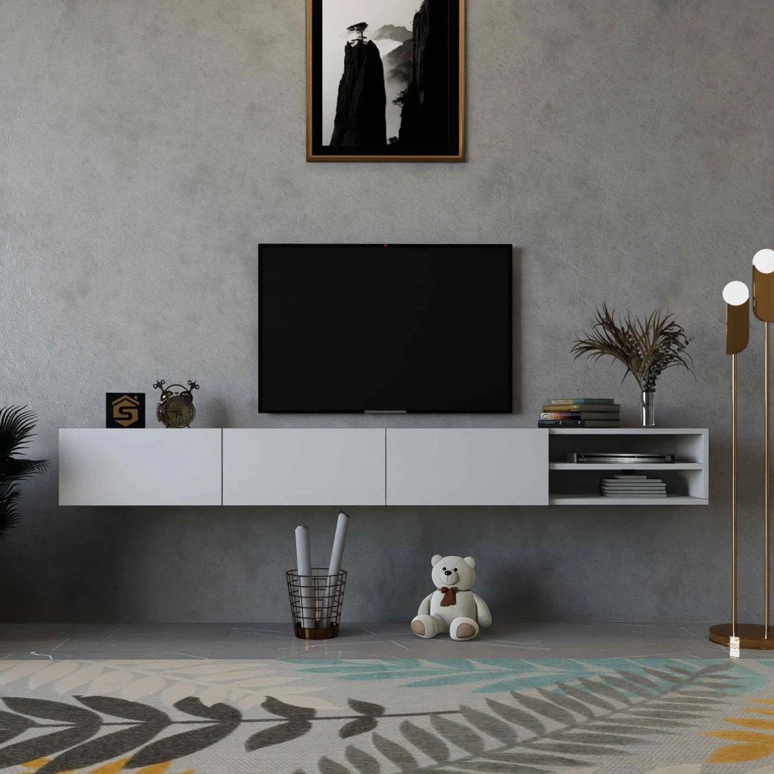 Black Wall-Mounted TV Table