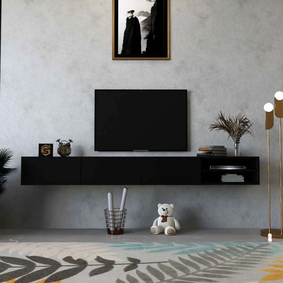 Black Wall-Mounted TV Table