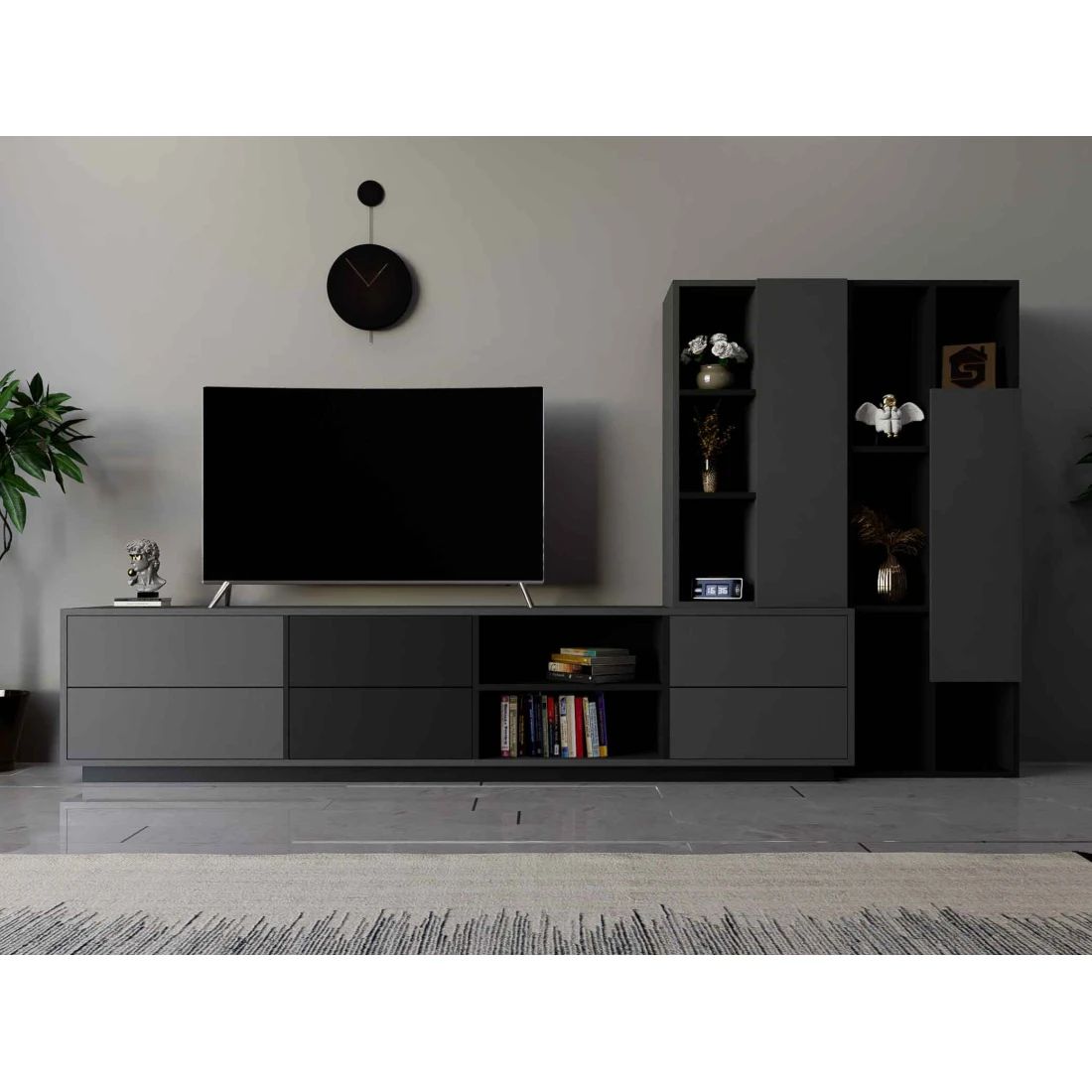 Luxurious Black TV Table Set with Center Table and Entrance Console