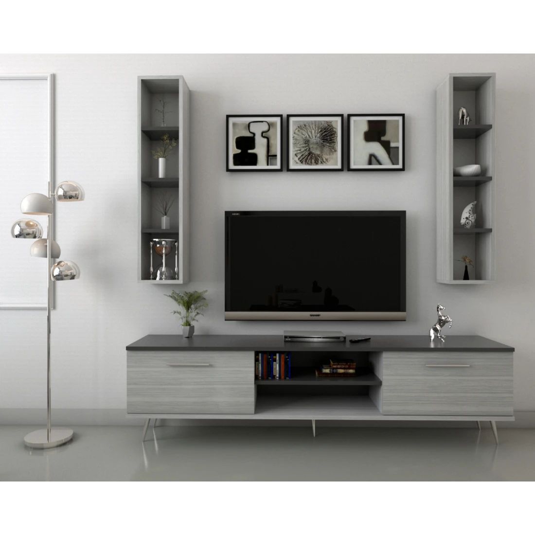 Elegant Gray TV and Coffee Table Set with Ample Storage