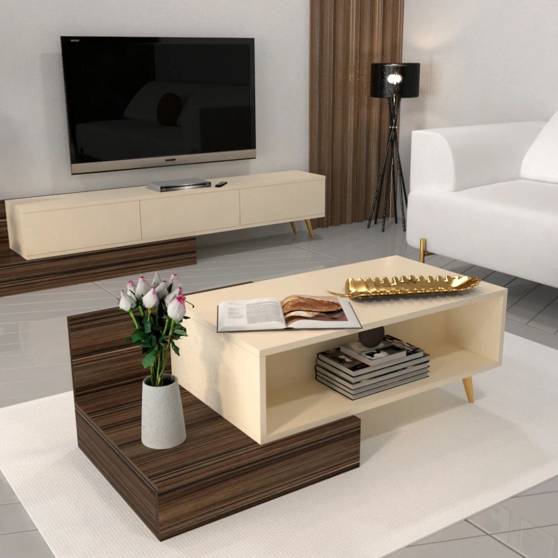 Luxurious Adjustable Center Tables Set with TV Table