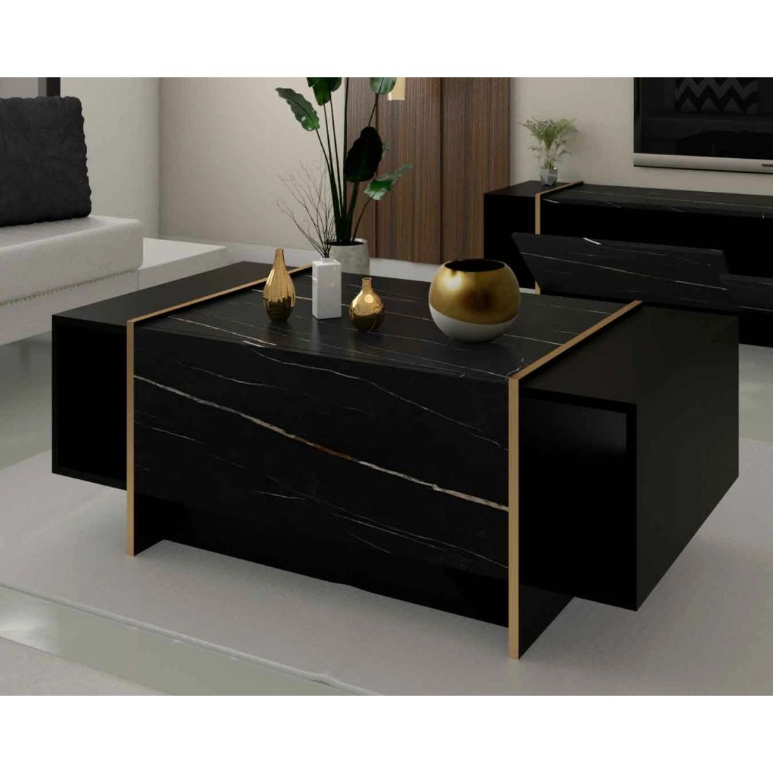 Modern Marble TV Table Set – Classic Elegance for Your Living Room