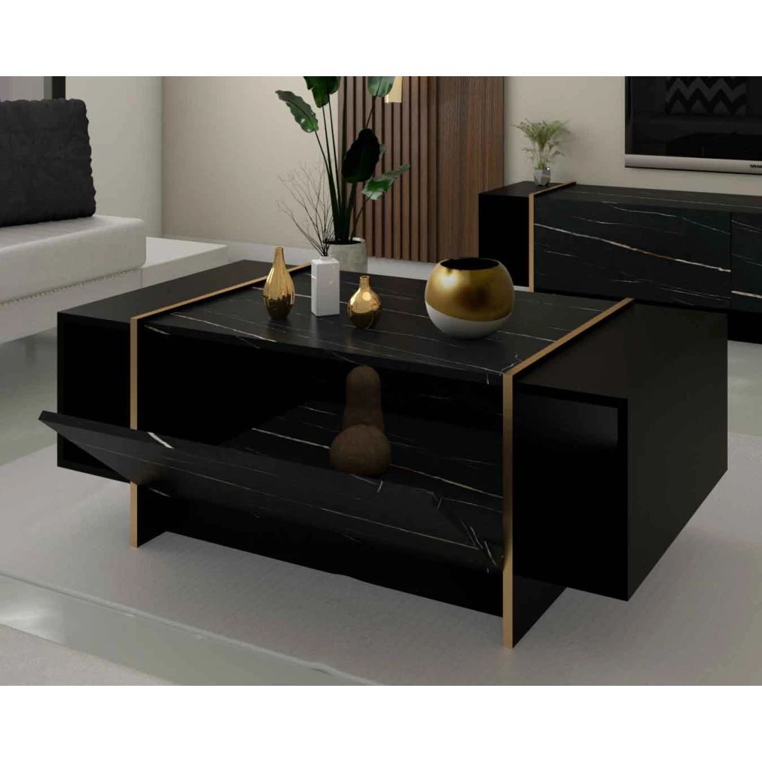 Modern Marble TV Table Set – Classic Elegance for Your Living Room