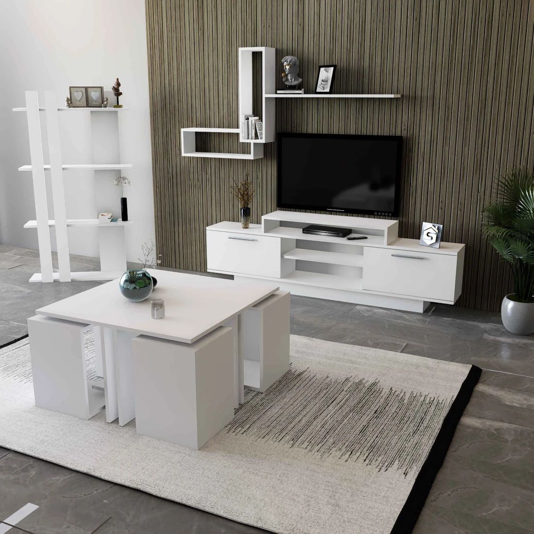 Luxurious White Living Room Table Set – Elegant & Spacious