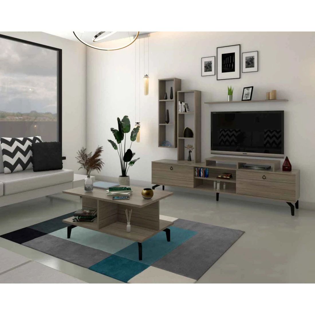 Modern Center Table & TV Set with Sleek Shelving – Contemporary Elegance for Your Living Room