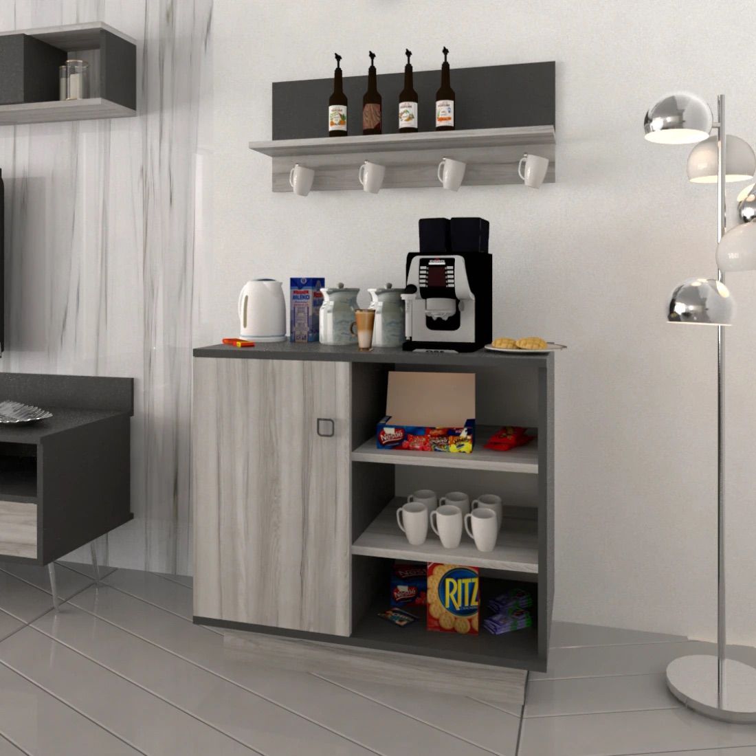 Modern White & Gray Coffee Corner – Multi-Purpose Coffee Station