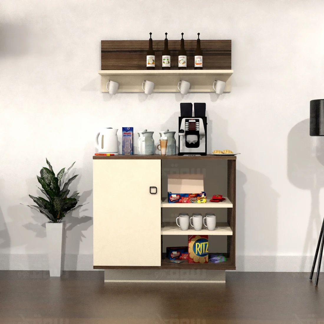 Modern White & Gray Coffee Corner – Multi-Purpose Coffee Station