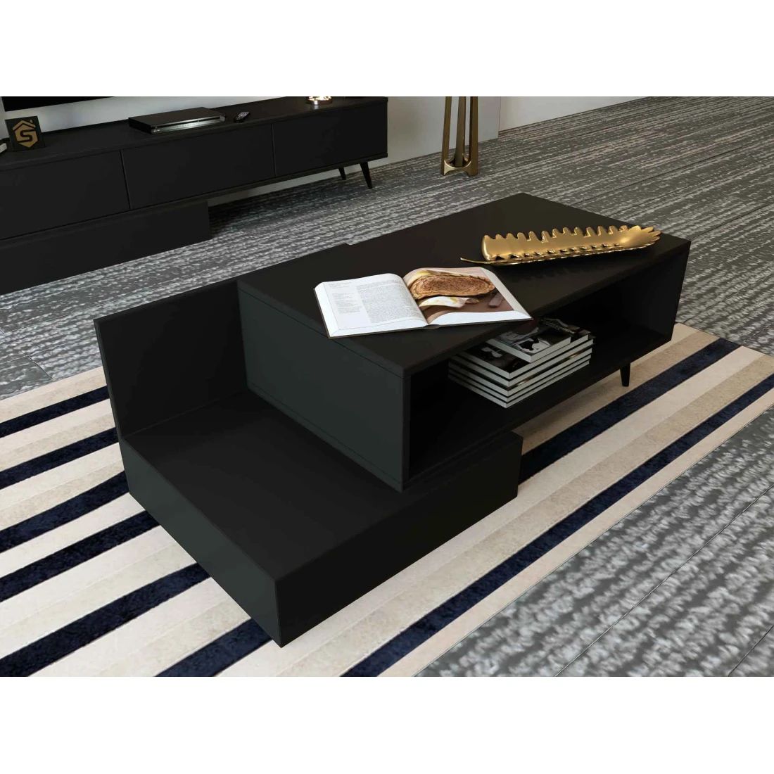 Expandable Black Coffee Table – Modern Elegance with Adjustable Width