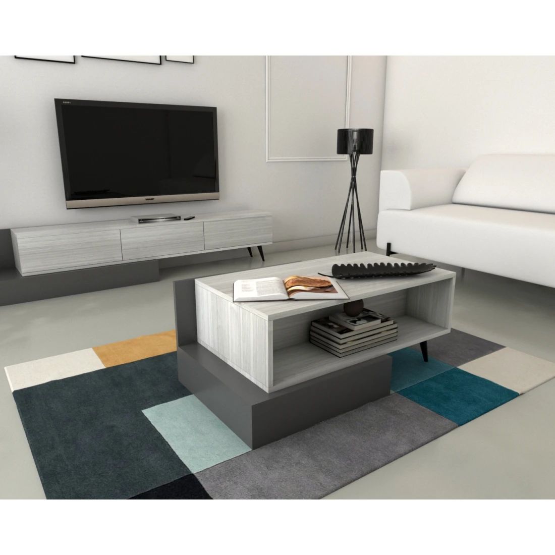 Expandable Black Coffee Table – Modern Elegance with Adjustable Width