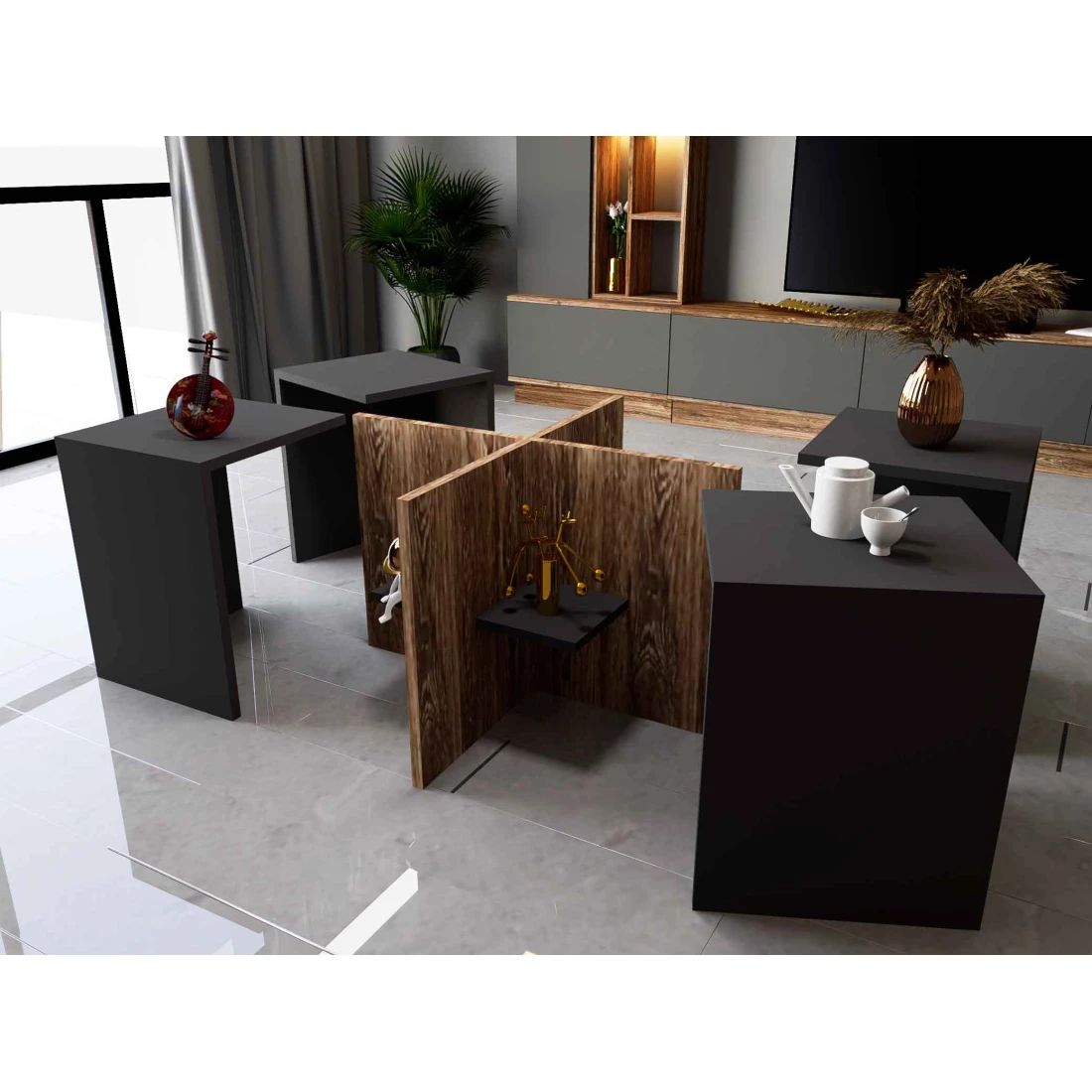 Expandable Black Coffee Table – Modern Elegance with Adjustable Width