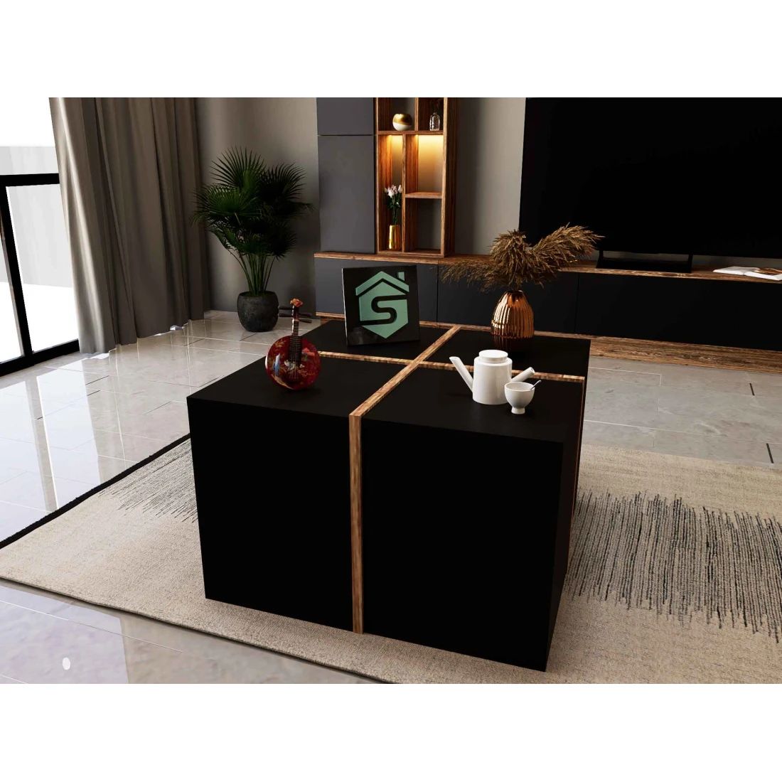 Expandable Black Coffee Table – Modern Elegance with Adjustable Width