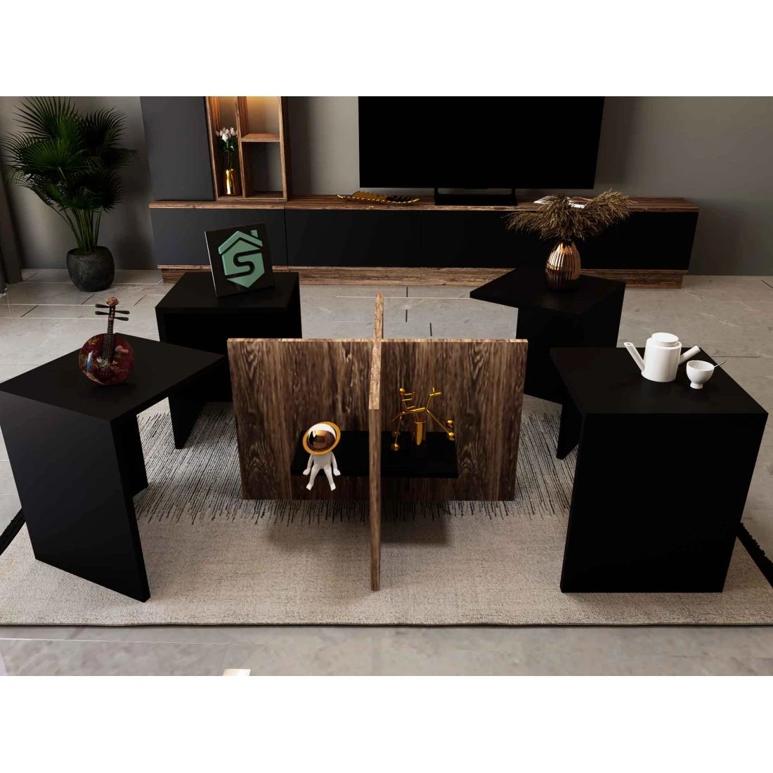 Expandable Black Coffee Table – Modern Elegance with Adjustable Width