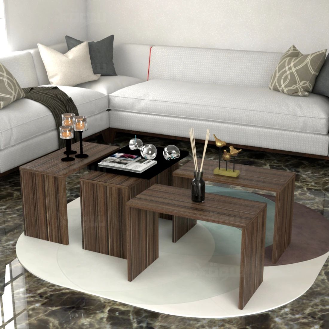 Versatile Brown and Beige Coffee Table Set - 4 Piece Multi-Use Design