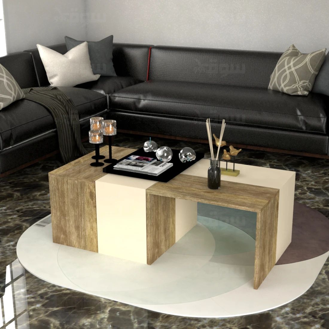 Versatile Brown and Beige Coffee Table Set - 4 Piece Multi-Use Design