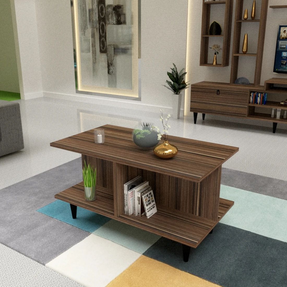 Elegant Brown White Coffee Table - Functional and Aesthetic Design